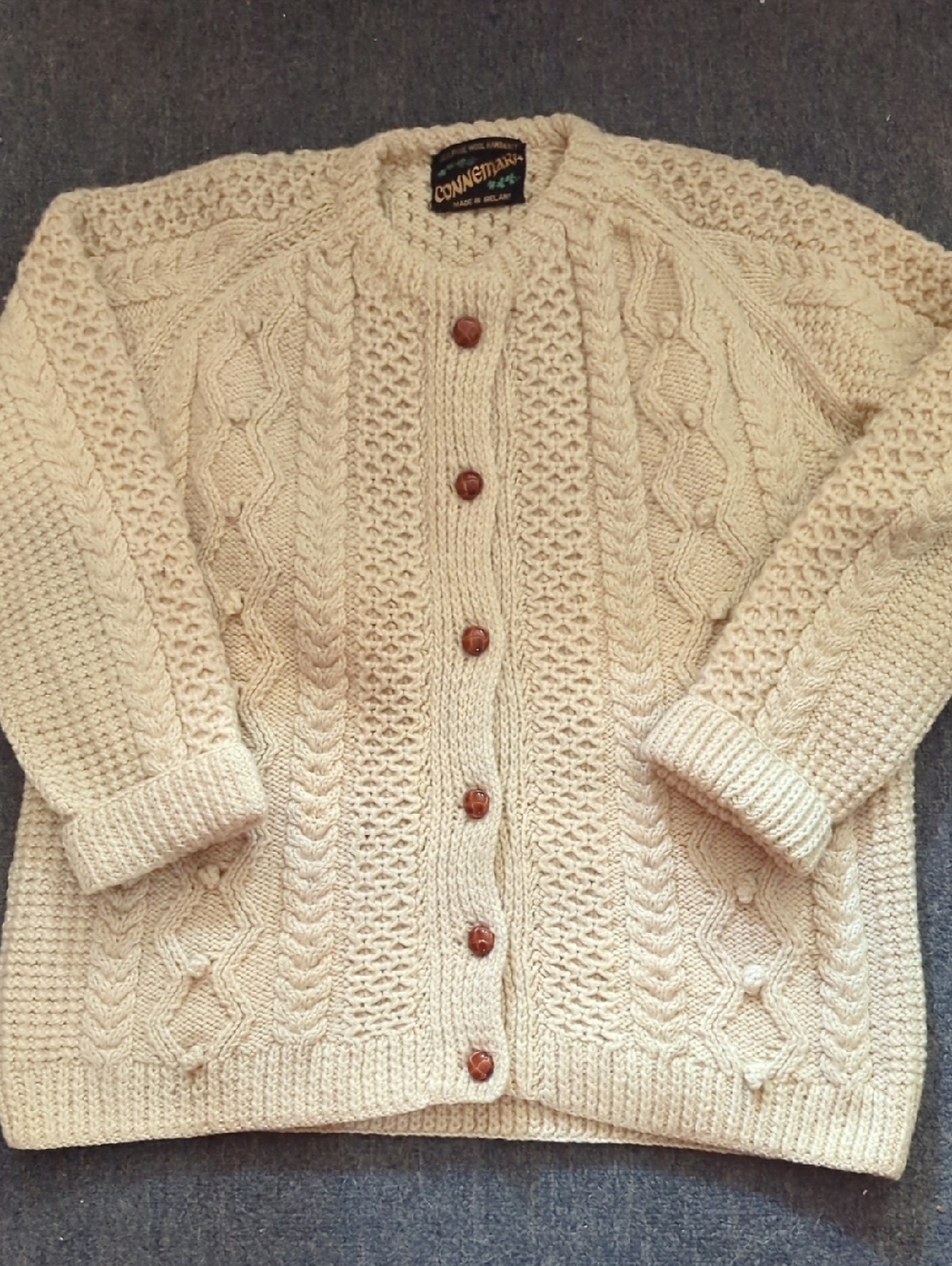 ConnemaraCream Cable-Knit Button Cardigan